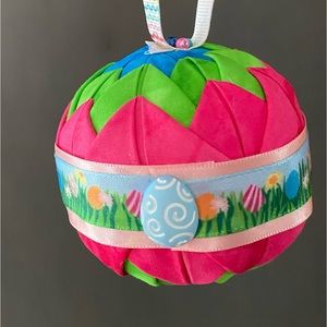 Vibrant Handcrafted Easter Ornament, my design, bright colors of cloth & ribbon